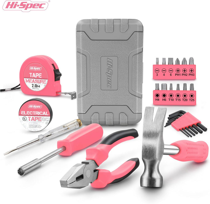 Hi-Spec 24tlg. Rosa Haushalts Mini Werkzeug-Set für Frauen passend für WG-Zimmer oder Unterwegs 24 T