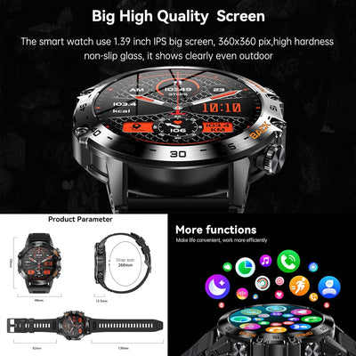 Smartwatch Herren mit Telefonfunktion 1,39" Voll Touchscreen Uhren Fitness Tracker 123 Sportmodi Akt