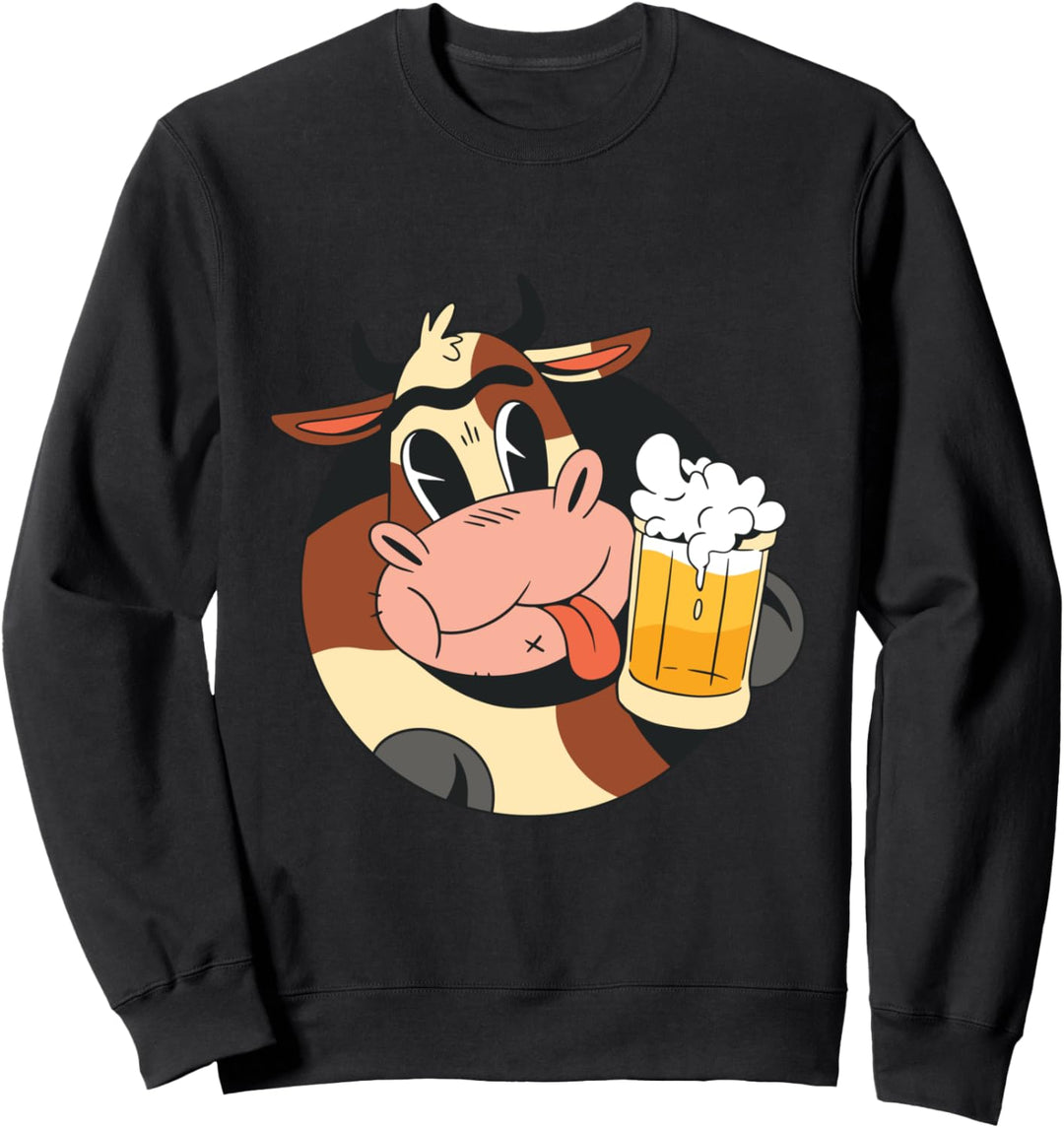 Cartoon-Kuh beim Biertrinken Sweatshirt
