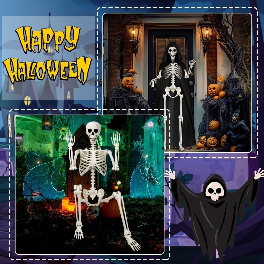 DIYDEC 1 Stück 165cm Halloween Bewegliches Skelett, Ganzkörper Skelett Lebensgrosses Skelett mit Man