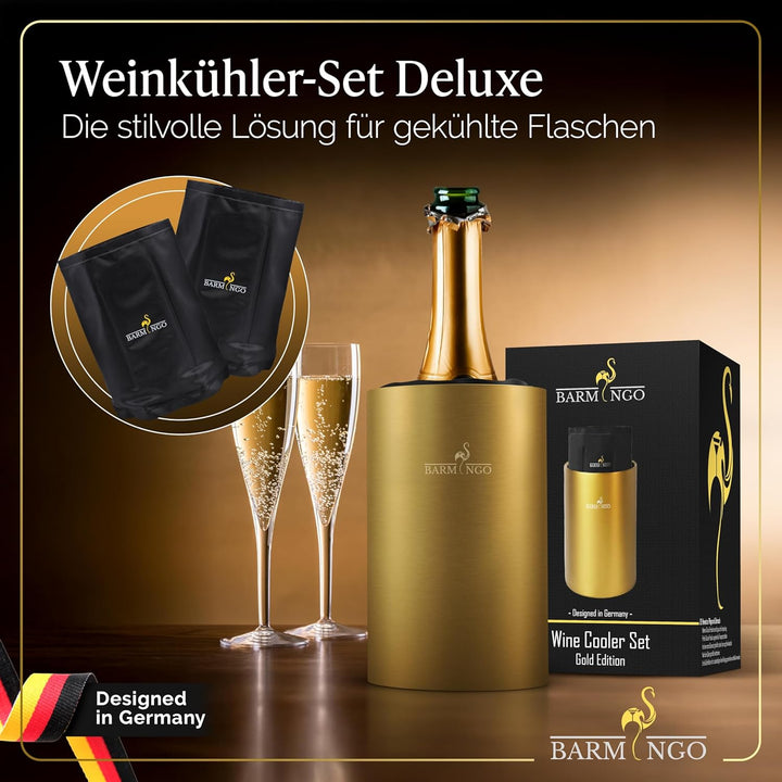 Weinkühler Edelstahl mit 2 Kühlakkus – Getränkekühler & Flaschenkühler für Wein, Sekt, Champagner |