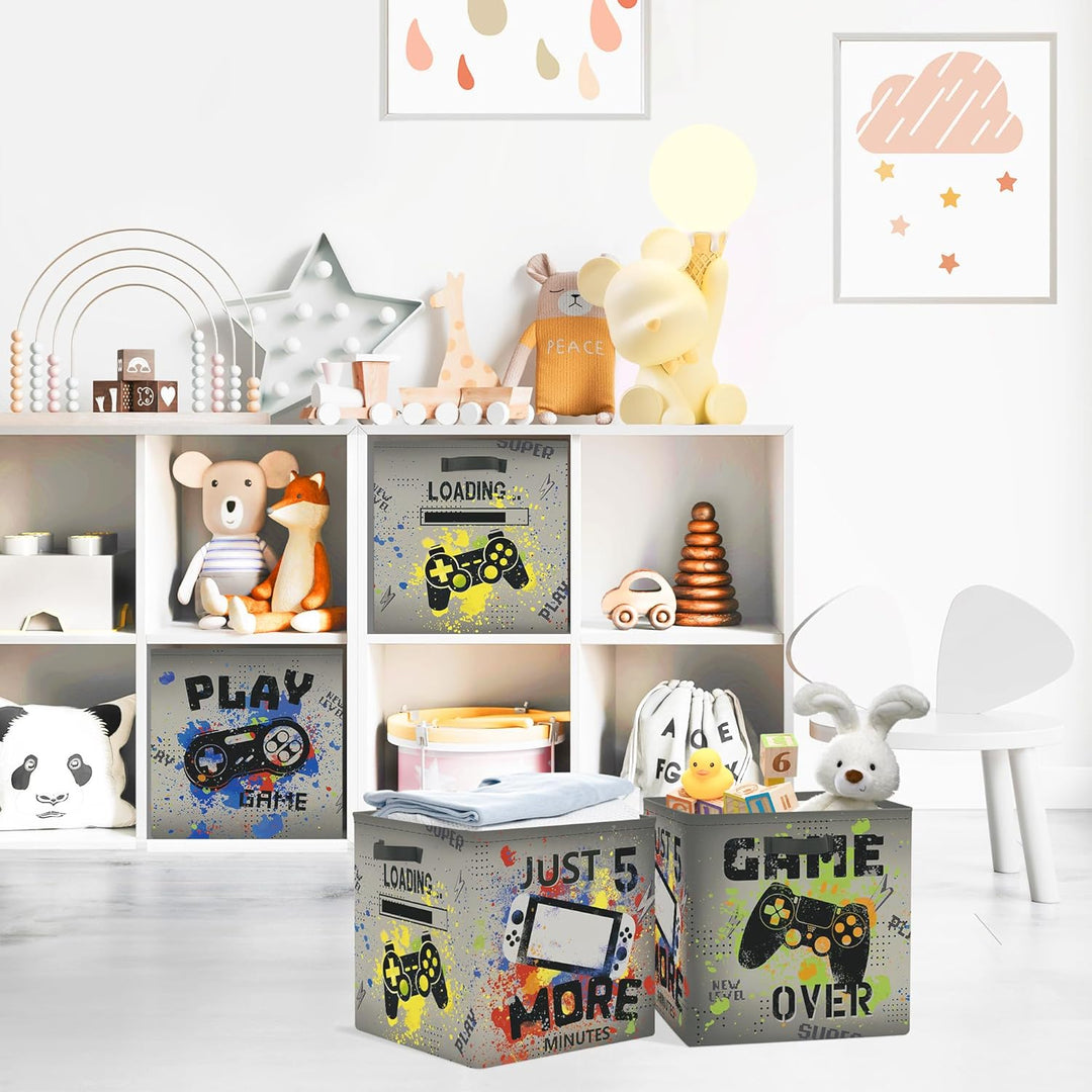 Clastyle 3 Stück Videospiel Kinder Aufbewahrungsbox Stoff für Kallax Faltbar Aufbewahrungskorb Klein