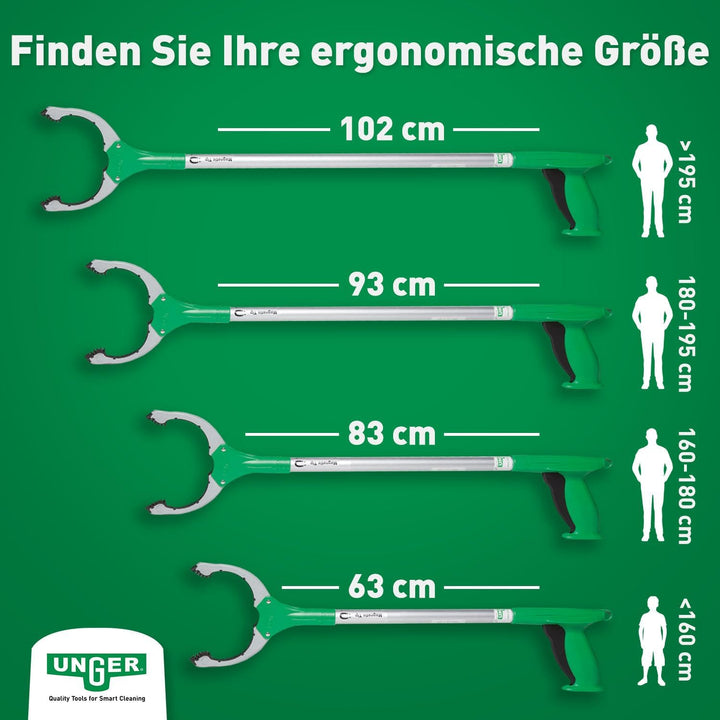 UNGER NiftyNabber Trigger Allzweckgreifer (93 cm lang, Müllzange, mit Magnetspitze, Greifkopf 360° d
