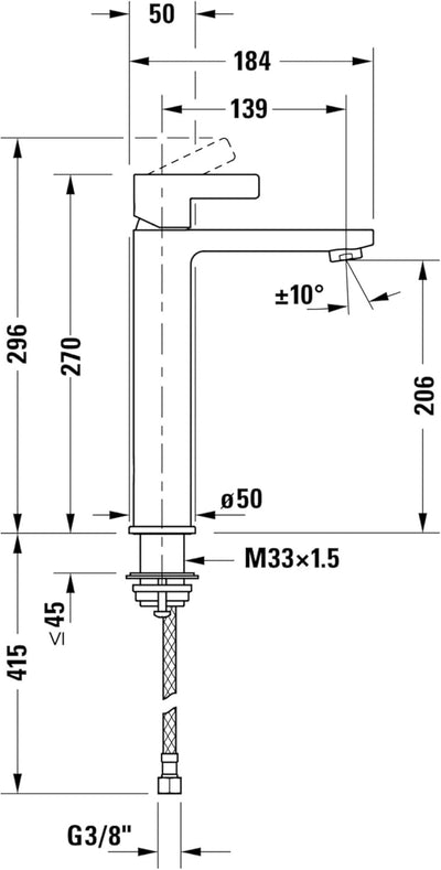 Duravit D-Neo Waschtischarmatur, Grösse L (Auslauf Höhe 206 mm). Wasserhahn Bad in Chrom L ohne Zugs