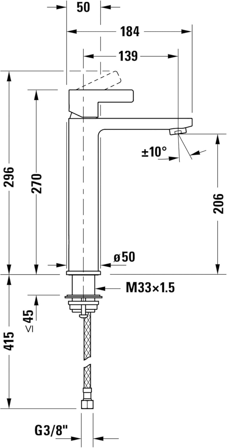 Duravit D-Neo Waschtischarmatur, Grösse L (Auslauf Höhe 206 mm). Wasserhahn Bad in Chrom L ohne Zugs