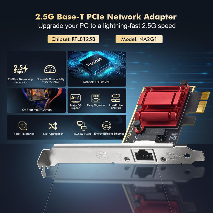 Binardat 2.5G PCIe Netzwerk Adapter, RTL8125B 2500/1000/100Mbps Ethernet Karte RJ45 LAN Controller U