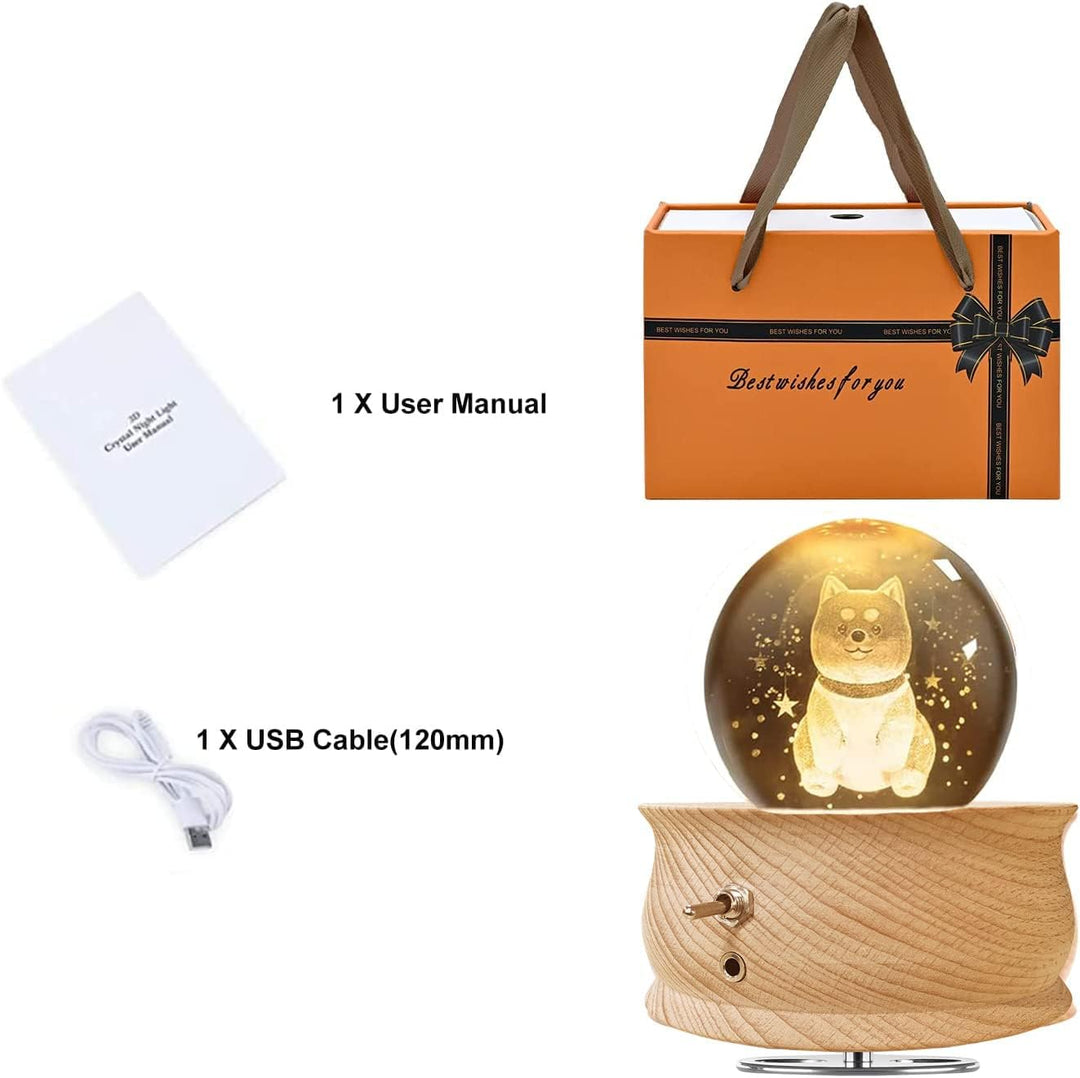 JOIENDY Spieluhr mit Kristallkugel 360°Rotation Base 3D Kristallkugel 70mm Kugelglas Geschenk für We