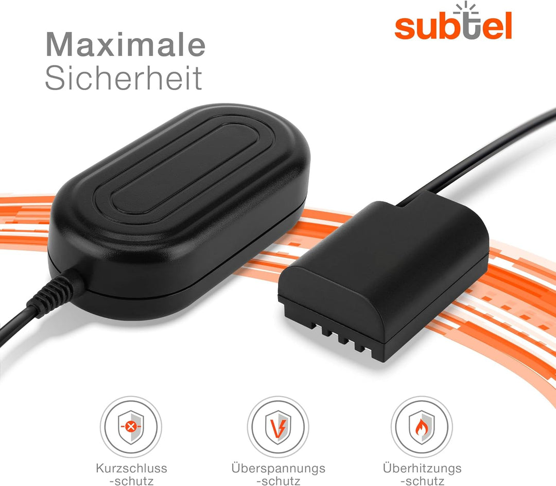subtel® Netzteil DMW-AC8 + DMW-DCC12 für Panasonic Lumix DMC-GH3 DMC-GH4 DC-GH5 GH9 Kamera, Camcorde