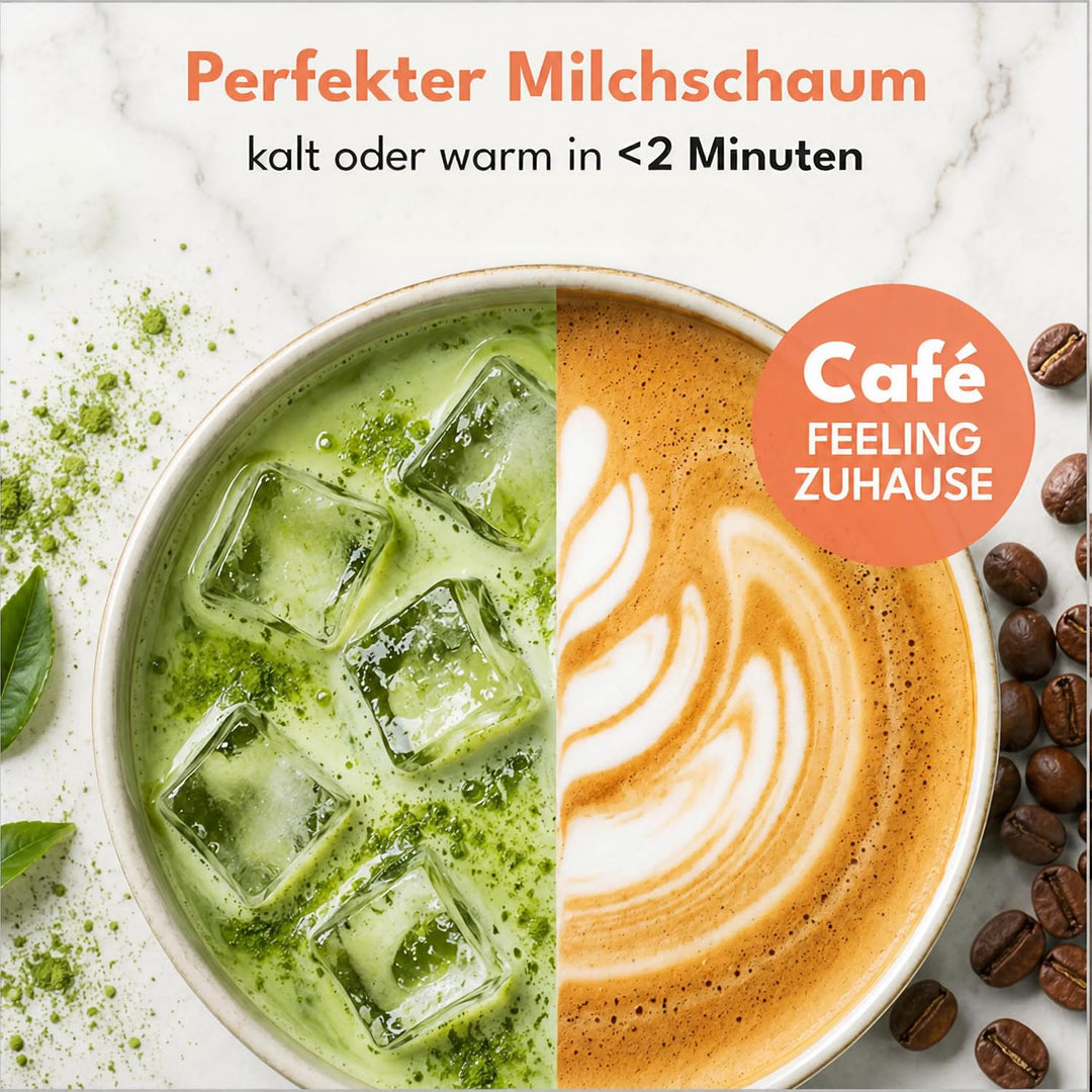 LEBENLANG Milchaufschäumer Elektrisch 4-in-1-300ml & 500W I Antihaftbeschichtet + 3 Ersatzschäumer I