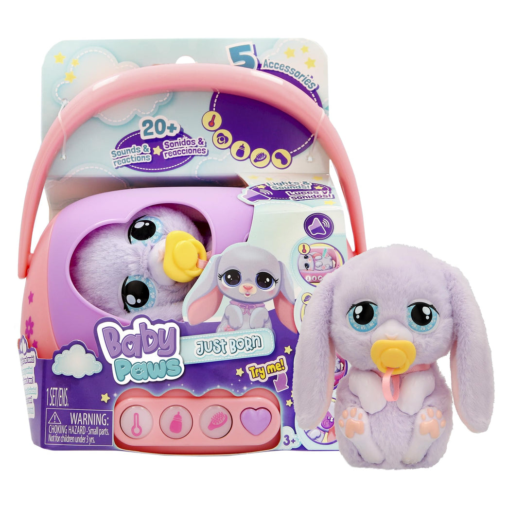 Baby Paws JUST Born Bunny INTERAKTIVE Haustiere Haustiere mit Einer elektronischen Transportbox mit