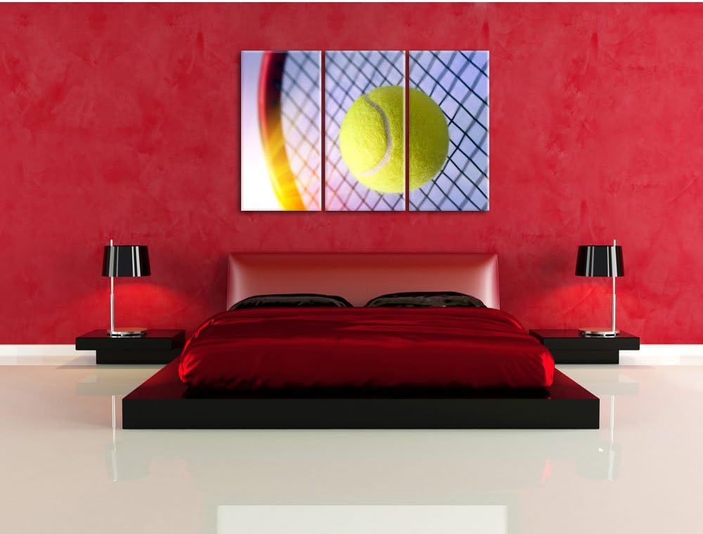Pixxprint Tennisschläger Tennisball als Leinwandbild/Grösse: 3 Teilig (120x80 cm) cm/Wandbild/Kunstd