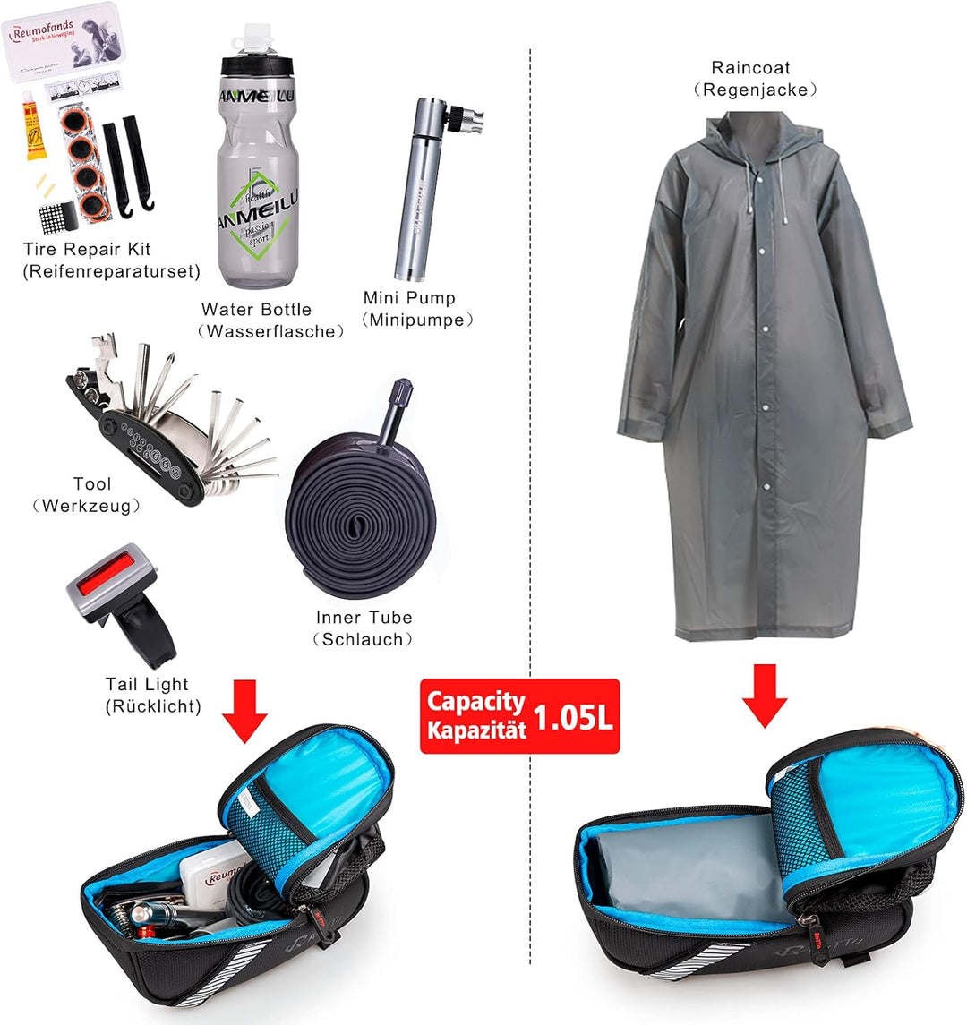 ROTTO Satteltasche mit Flaschenhalter Fahrrad Satteltasche Wasserdicht für Rennrad MTB Schwarz