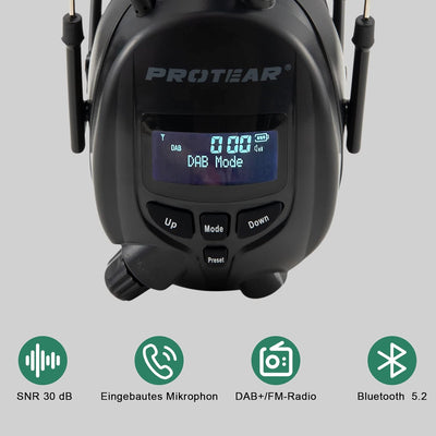 Gehörschutz mit Radio DAB + / FM, integriertem Bluetooth und Mikrofon, SNR