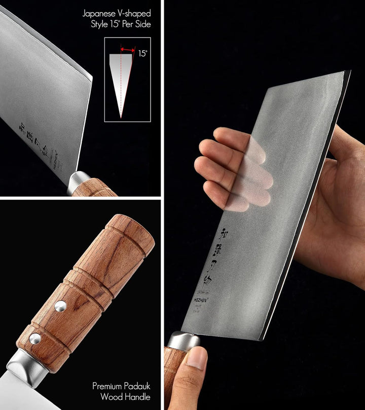 HEZHEN 20CM Hackmesser, 3 Schichten Verbundstahl Edelstahl Chinesisches Kochmesser, Küchenmesser Fle