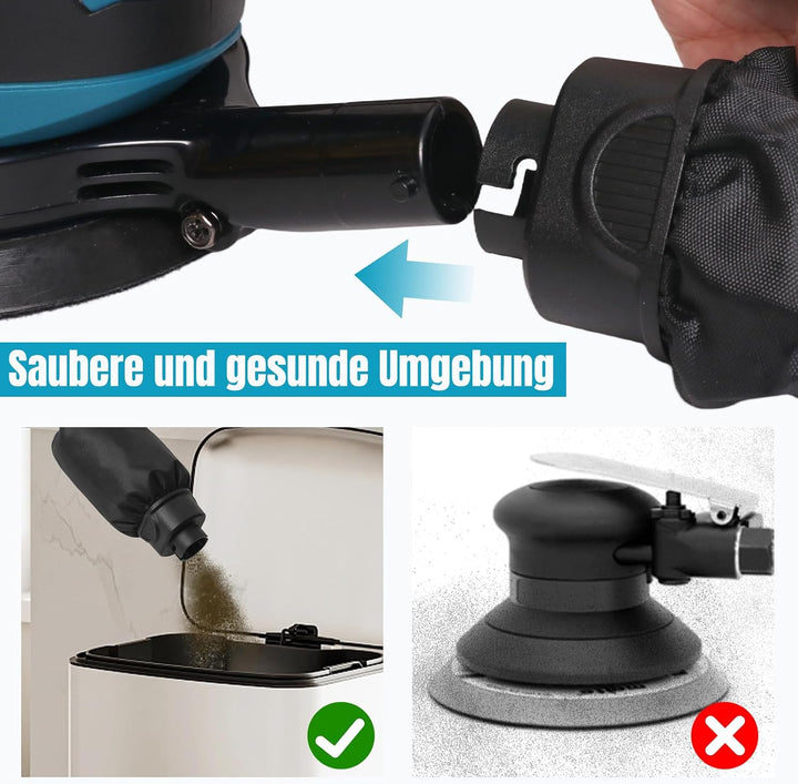 Bostar Akku Exzenterschleifer 18V Set Bürstenlos, Ø 125mm Schleifmaschine mit 2x 3.0Ah Akkus (BMS),