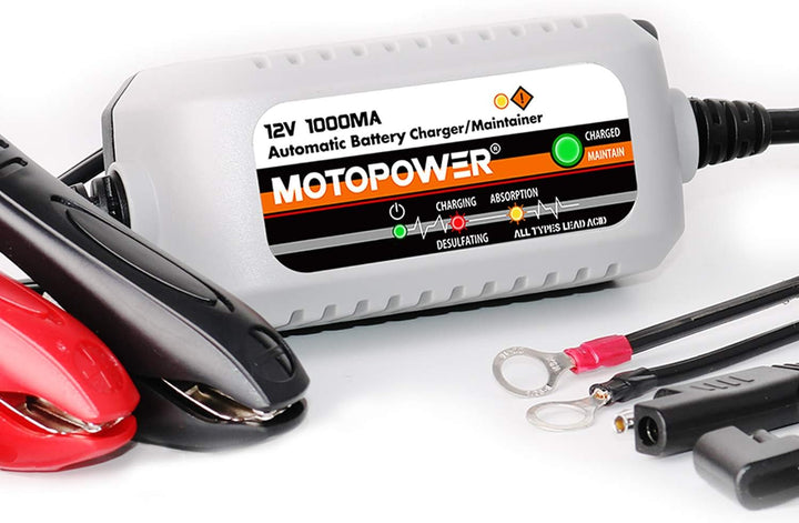MOTOPOWER MP00205B 12V 1000mA Automatisches Ladegerät für Auto, Motorrad und mehr