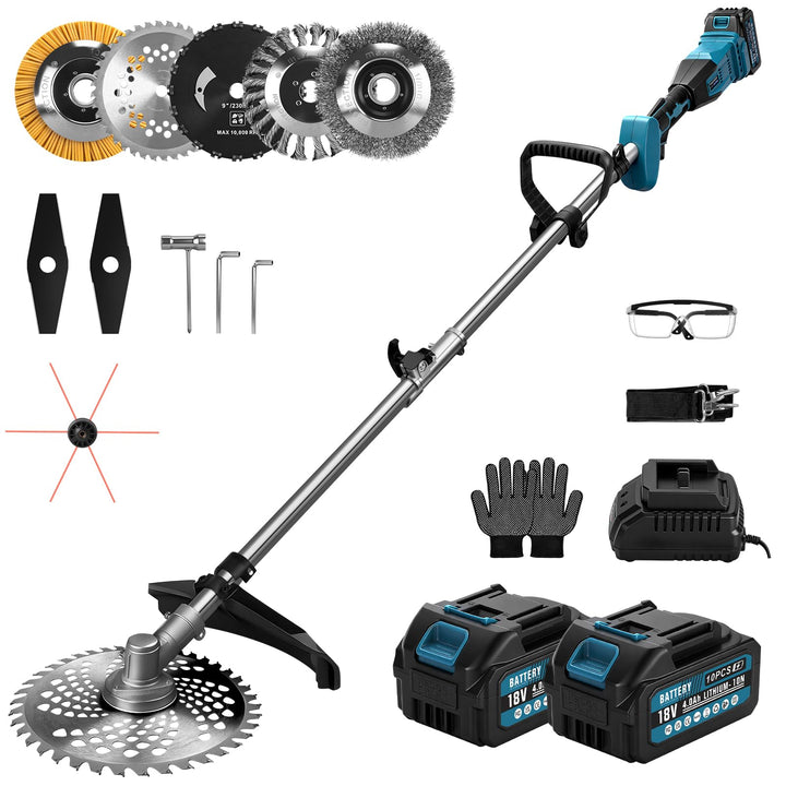 1380W Akku Rasentrimmer für Makita-Akkus, mit 2 Akkus und Ladegerä | 7-In-1 Akku Freischneider mit U