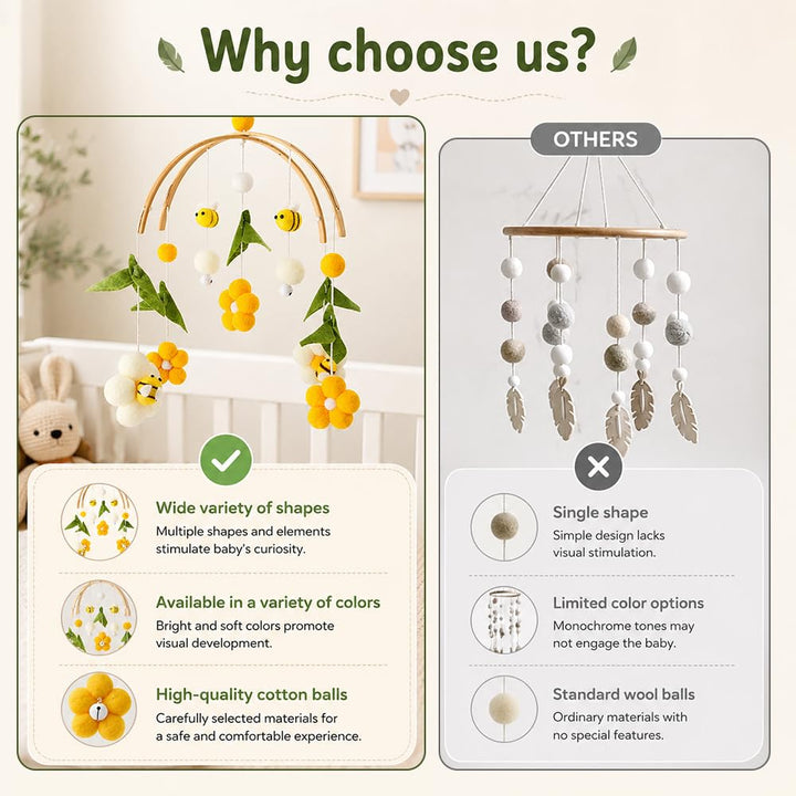 Mobile Kinderbett,Mobile für Wickeltisch,Wickeltisch Mobile mit Filzbällen, Bienen und Blumen,Kinder