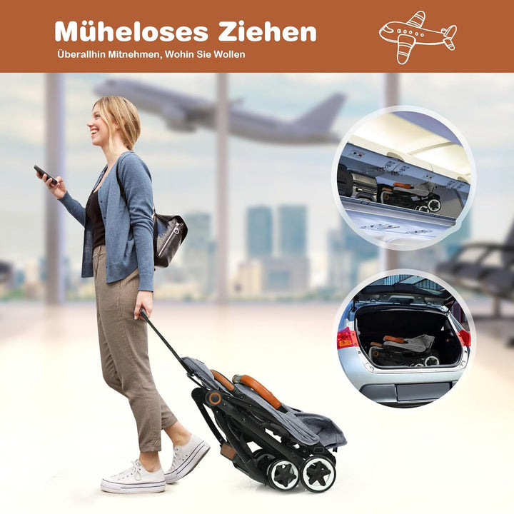 COSTWAY Kinderwagen Einhand Faltbar, Kinderbuggy mit verstellbare Rückenlehne & Verdeck, Reisebuggy