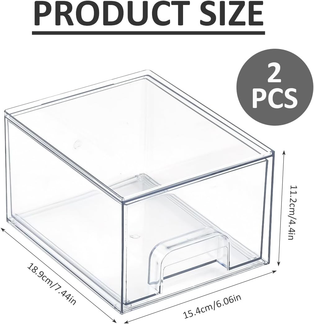 2 Stück Schubladen Organizer Stapelbar,Transparent Badezimmer Organizer mit Schubladen,Organizer Bad
