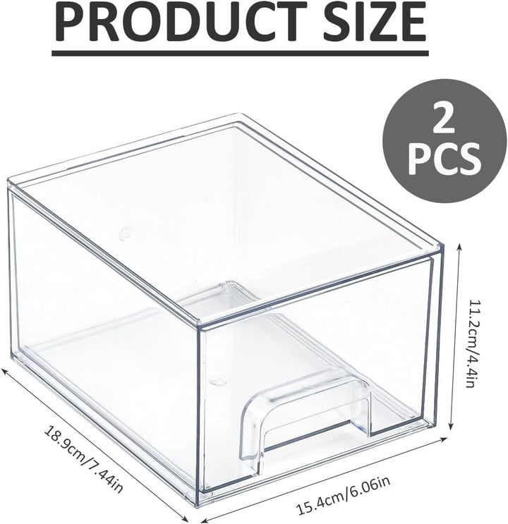2 Stück Schubladen Organizer Stapelbar,Transparent Badezimmer Organizer mit Schubladen,Organizer Bad