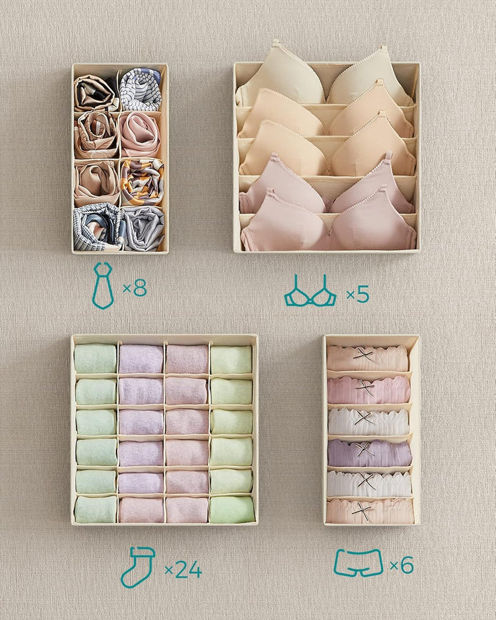 SONGMICS Unterwäsche-Organizer 4er Set, Schubladen-Organizer, faltbar, Ordnungssystem Kleiderschrank