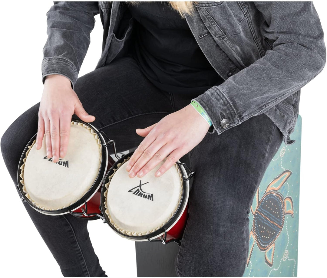 XDrum Bongos Club Set - 6" Macho und 7" Hembra - Naturfelle - professionelles Stimmsystem - Schwarz