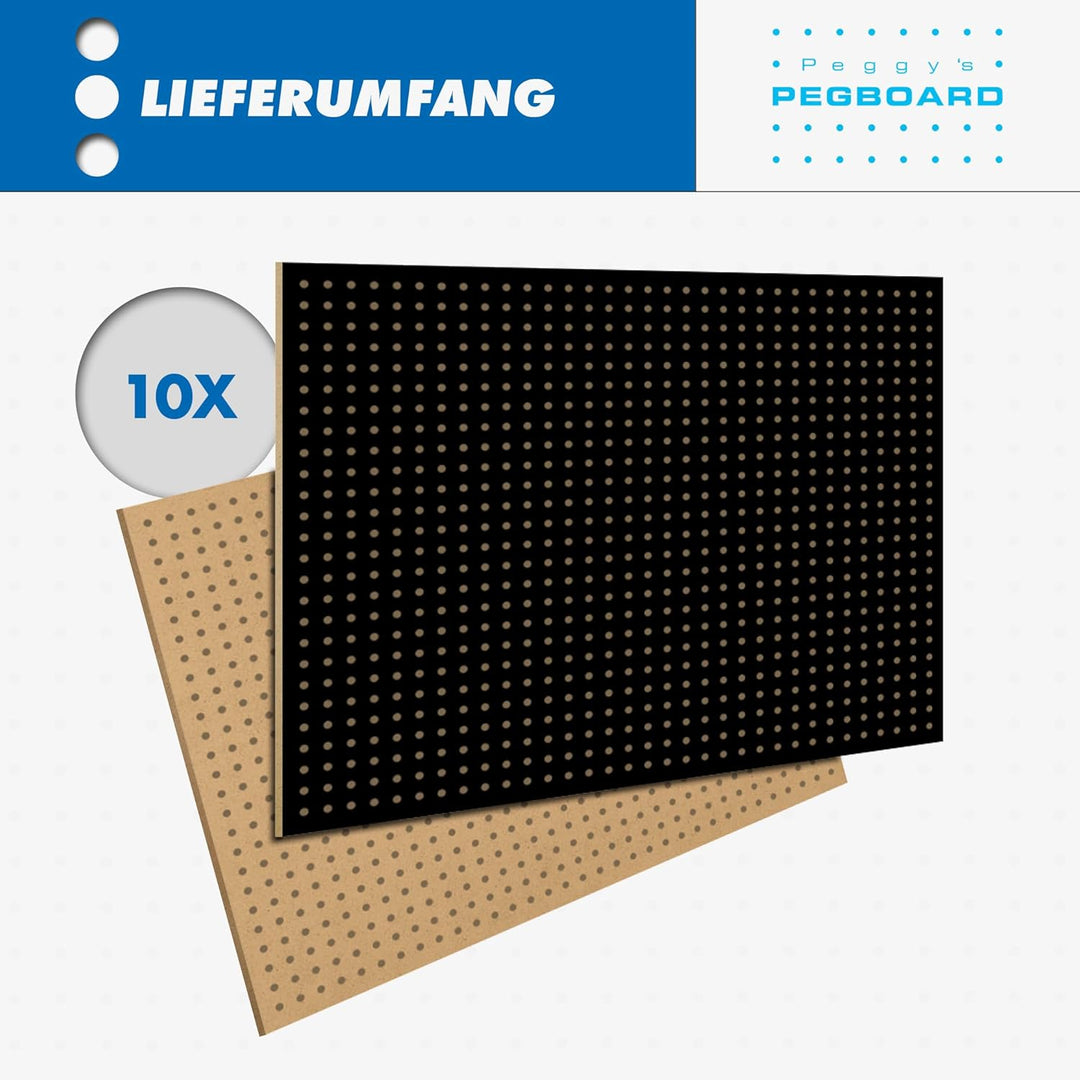 Peggy´s PEGBOARD Mini Lochwand aus Holz (MDF) 50 x 40 x 0,3 cm - Lochung Ø5 mm Abstand 15 mm - schwa