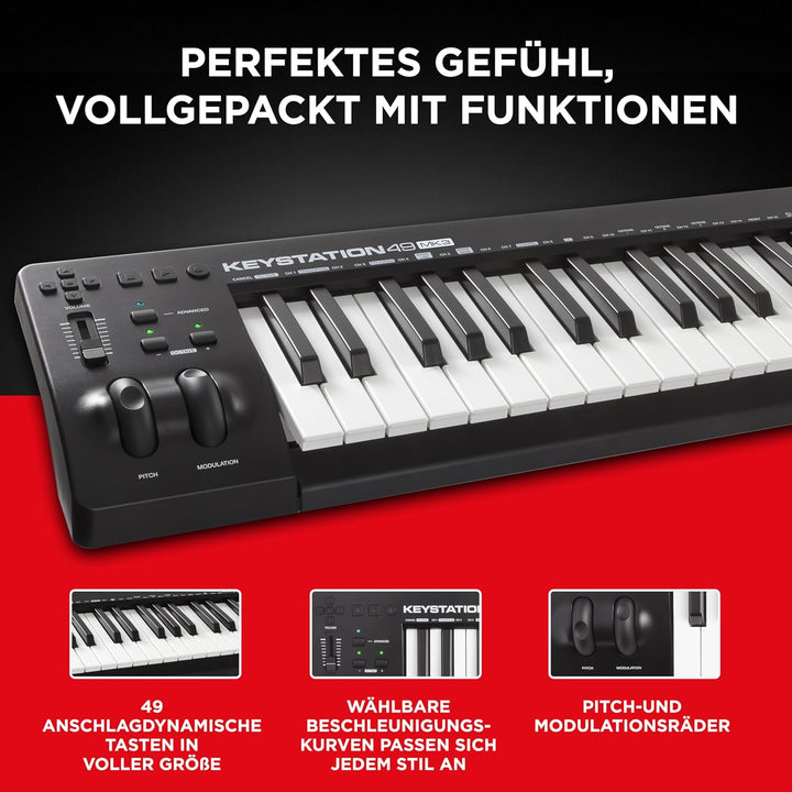 M-Audio Keystation 49 MKIII - Kompakter 49-Tasten MIDI Keyboard Controller mit zuweisbaren Reglern,