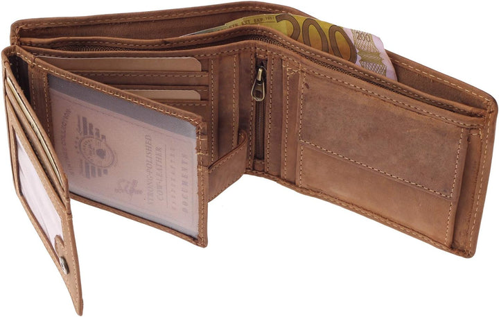 Greenburry Vintage Leder-Geldbeutel I Geldbörse mit Wildschwein Motiv I Leder-Portemonnaie für Jäger