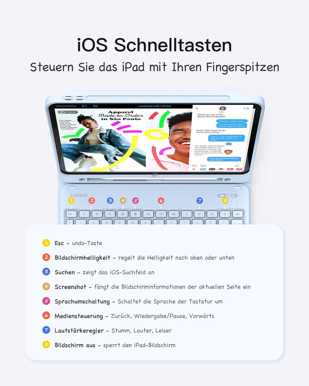 Inateck Tastatur Hülle kompatibel mit iPad 10 Gen.10,9"/11 Gen. A16 2025 11 Zoll, iPad Air 11" M3/M2