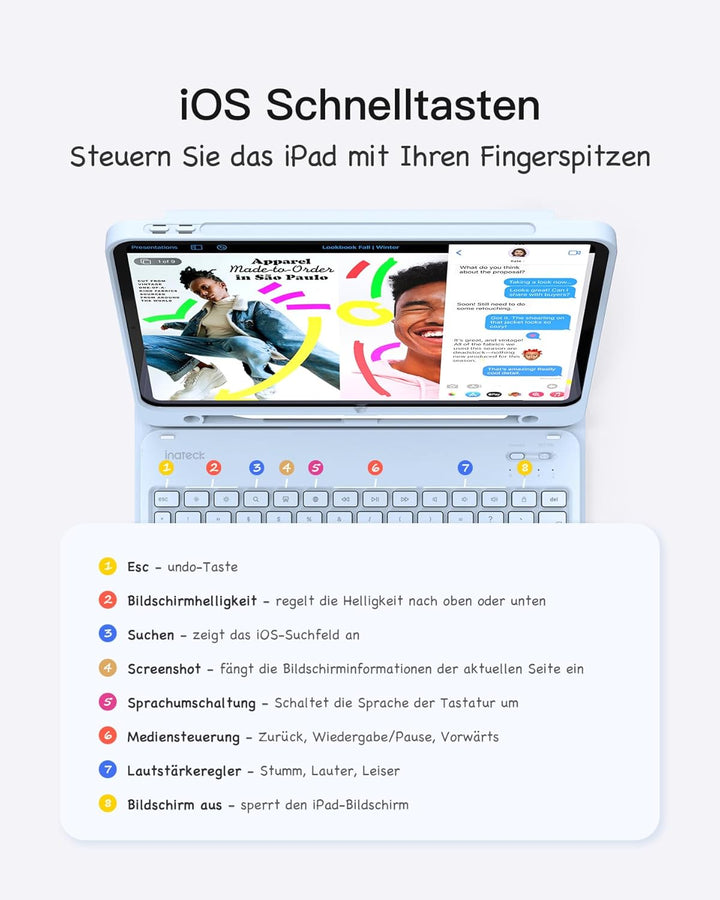 Inateck Tastatur Hülle kompatibel mit iPad 10 Gen.10,9"/11 Gen. A16 2025 11 Zoll, iPad Air 11" M3/M2