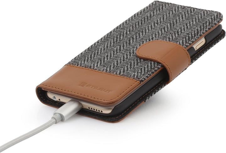 STILGUT Leder-Hülle kompatibel mit iPhone 6s Plus Wallet-Case, Fashion: Fischgrät/dunkel, Fischgr&#x