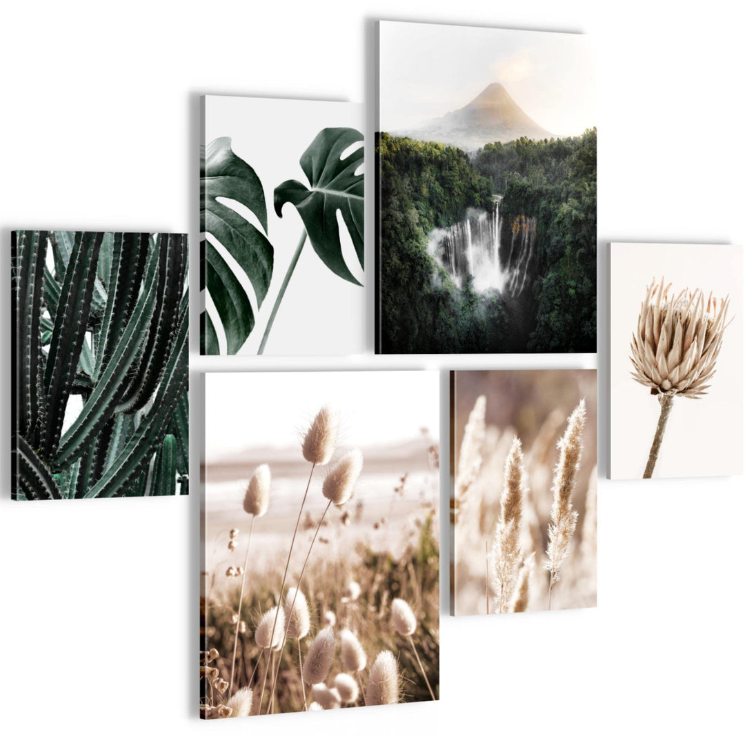 Novart Bilder Set - AUFHÄNGFERTIG - KEIN EXTRA RAHMEN BENÖTIGT - Boho Natur Modern Beige Grün - Wohn