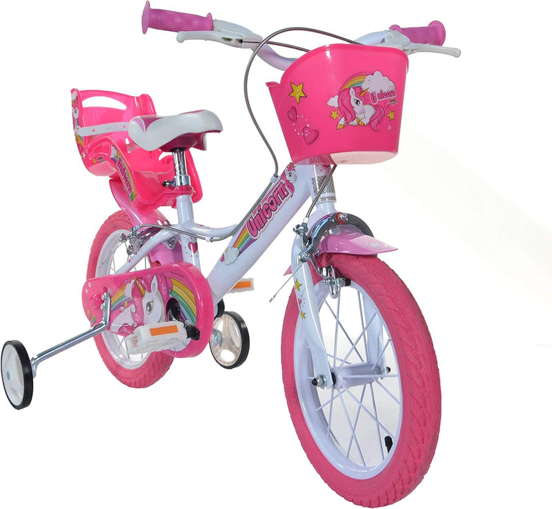 Dino Bikes 164R-UN Kinderfahrrad Einhorn, 16 Zoll Fahrrad mit Stützrädern, Schutzblech, Kettenschutz