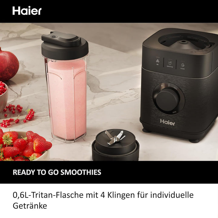 Haier Mixer mit Ice-Crush-Funktion & Smoothie Maker, 1200W I Standmixer mit 1,7L Glasbehälter & 0,6l