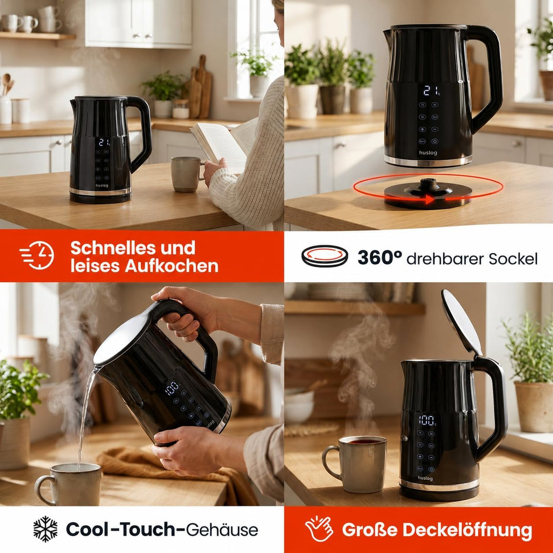 Elektrischer Wasserkocher mit Temperaturanzeige 1,7L 2200W Warmhaltefunktion 4 Temperaturprogramme T