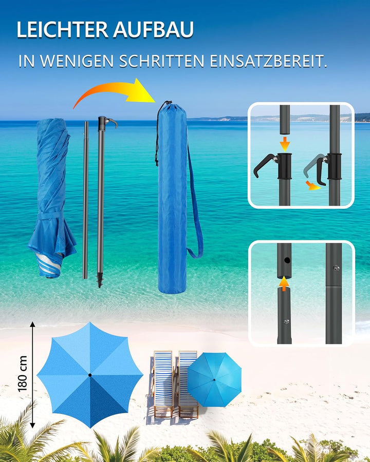 4smile Sonnenschirm Strand SunnyJoy, Blau – 3er Set inkl. Strandschirm windfest stabil, Rasendorn So