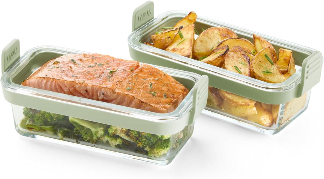 Lékué Rechteckige Körbe aus transparentem Glas für Air Fryer, 2 Stück, Rechteckige Körbe