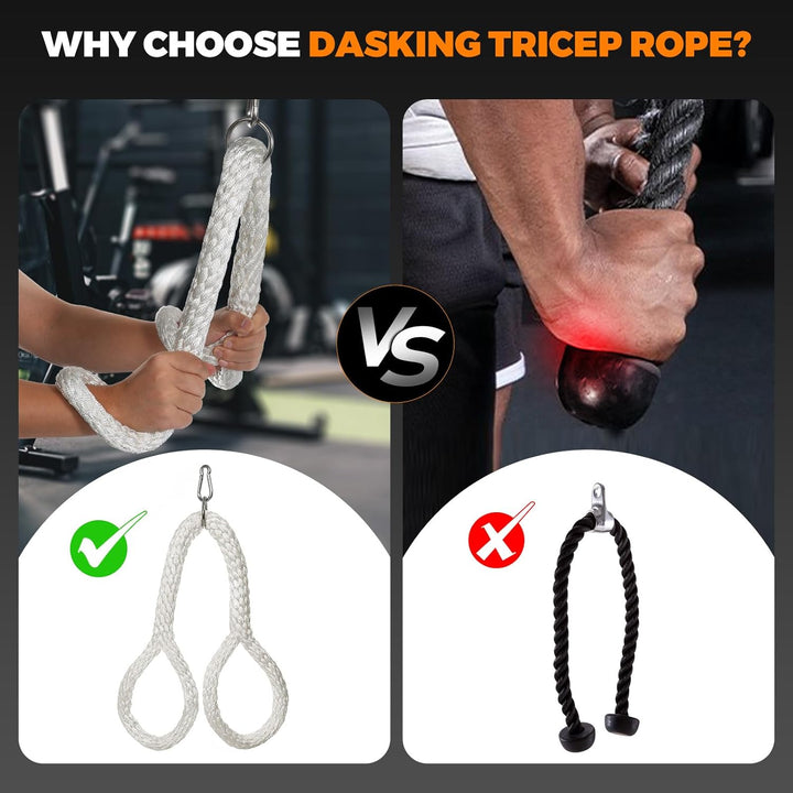DASKING Tricep Seil, Weiches Trizepsseil Gym Attachment für Latziehen, Bizeps-Curls - Ergonomisches