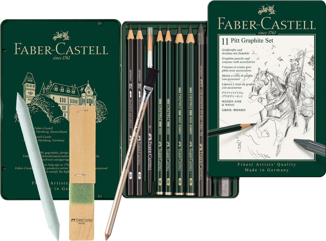 Faber-Castell - Pitt Graphite Set im Metalletui, klein, 11 + 3 -teilig (inklusive Radierstift mit Pi