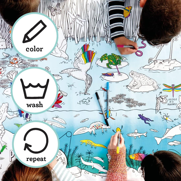 eatsleepdoodle Teichbewohner-Tischdecke zum Ausmalen, spielerisches Lernen, waschbar und wiederverwe