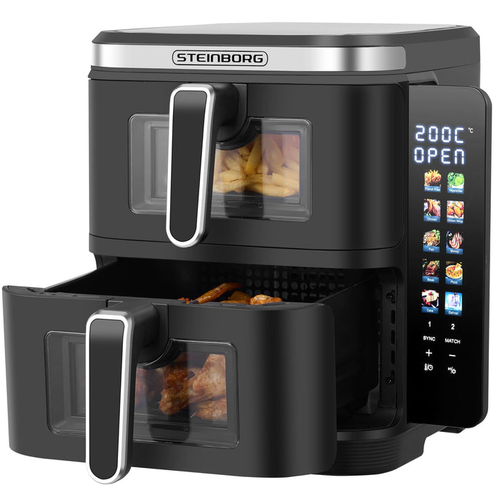 Steinborg® Heissluftfritteuse Doppelkammer 11 Liter Heissluft-Frittieren Heissluftfritteuse 2 vertik