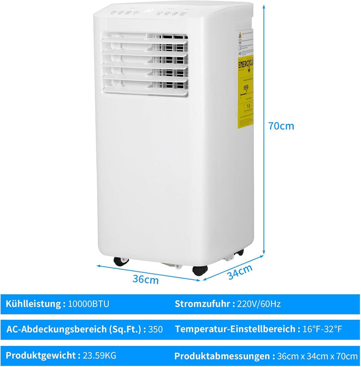 LEADZM Mobile Klimagerät klimaanlage,10000 BTU 1120W, Raumgrösse bis 32㎡,Air Conditioner mit Ablufts
