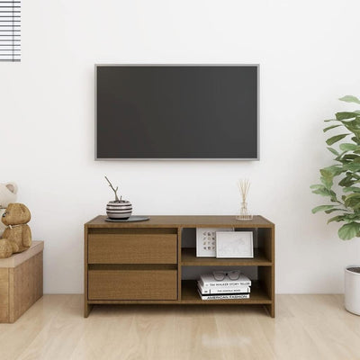 homiuse TV-Schrank TV Lowboard Honigbraun 80x31x39 cm Massivholz Kiefer TV Board Fernsehschrank Fern