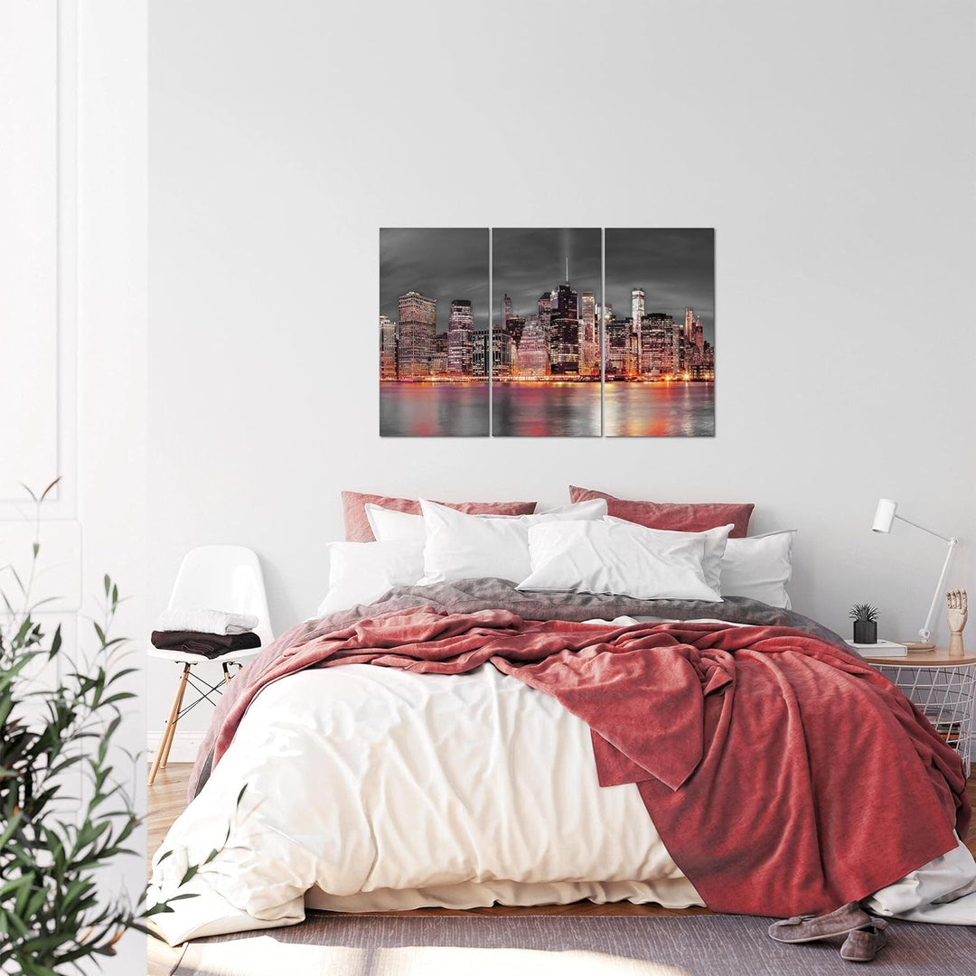 Runa Art Wandbilder New York Bild XXL Wohnzimmer Büro Rot Stadt Skyline 120 x 80 cm 3 Teilig 014031b