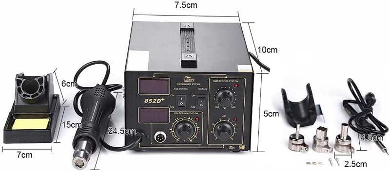 Heissluft Lötstation Rework Station 2-in-1 Lötkolben, mit einstellbare Temperatur, LED Anzeige, 852D
