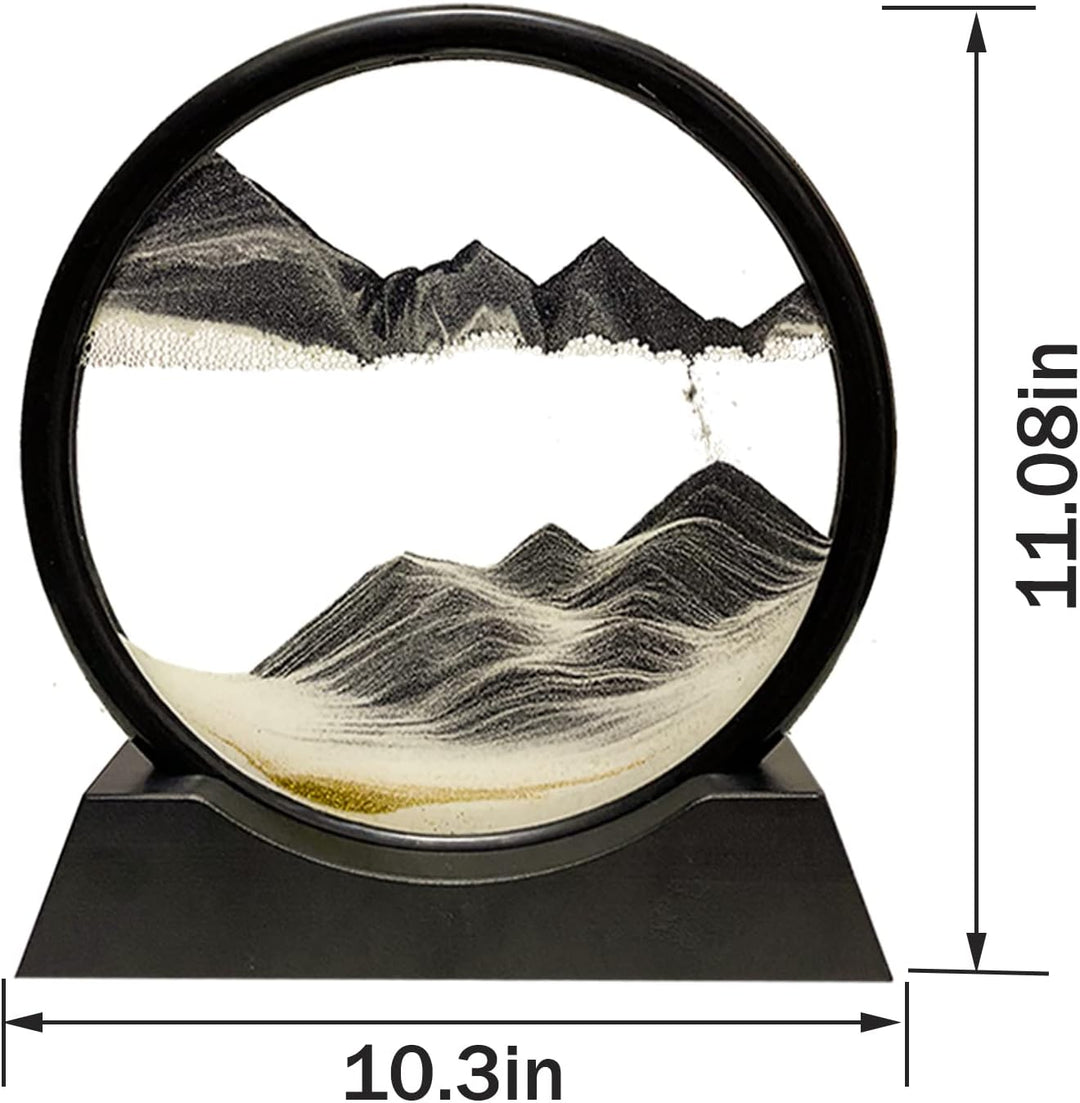 Dynamisch 3D Sandbilder zum Drehen, Fliessende Sandmalerei runder Glas Rahmen, Bewegtes Sandbild Nat