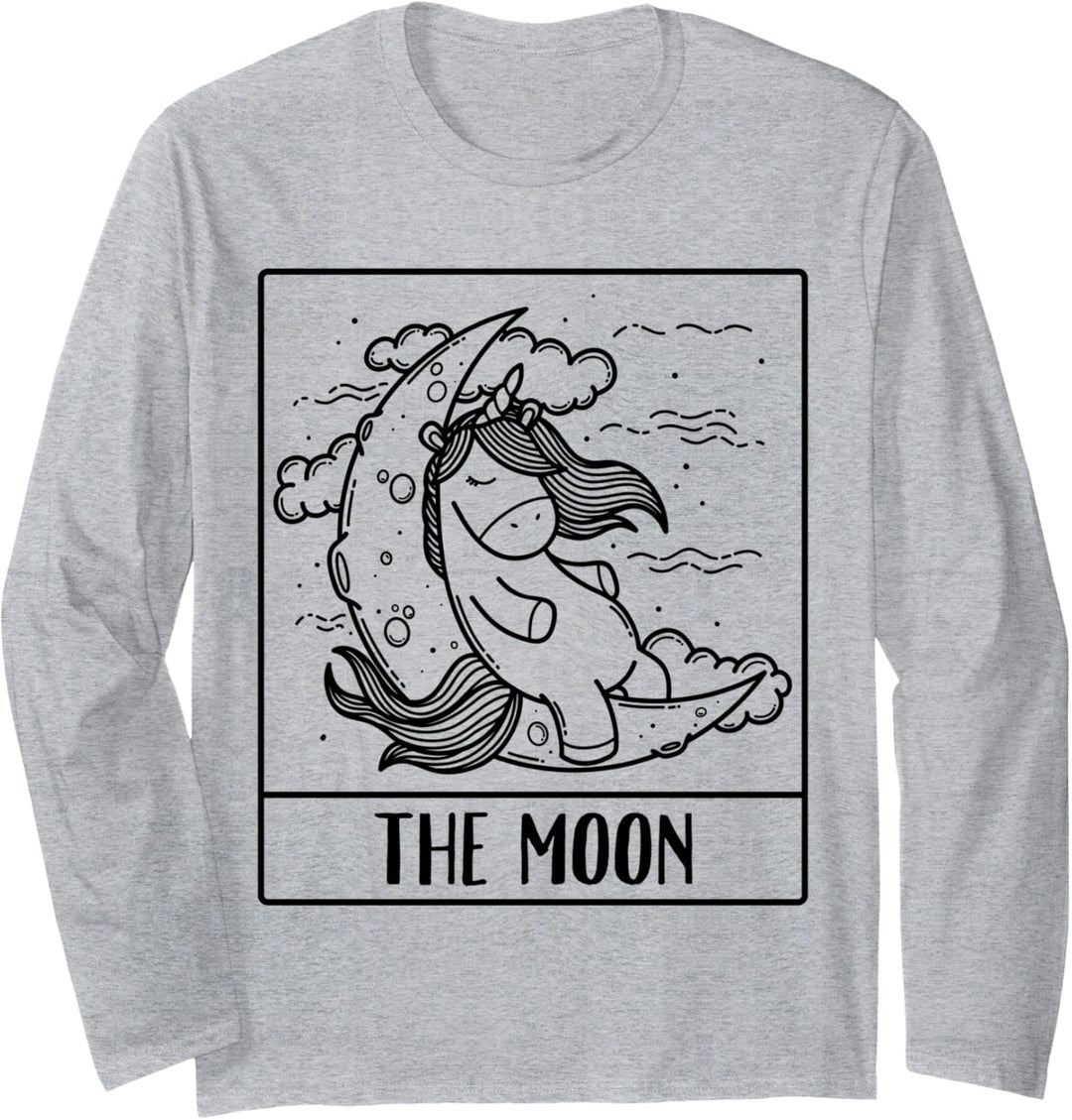 Unicorn The Moon Tarot Card Men Women Langarmshirt