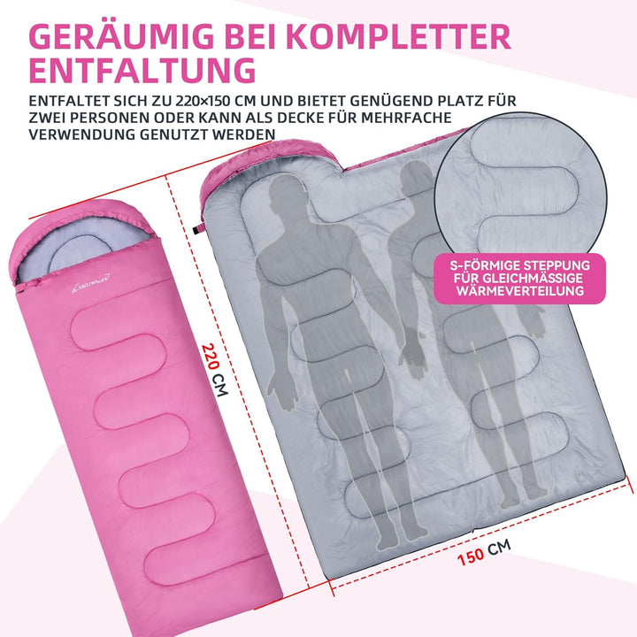Clostnature Schlafsack Camping - Leichter Schlafsack für Erwachsene mit Kleines Packmass, Kompakter
